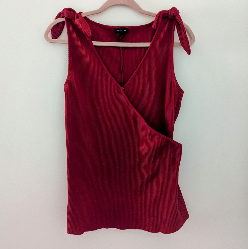 Who What Wear Red Ribbed Knit Tank Sz L